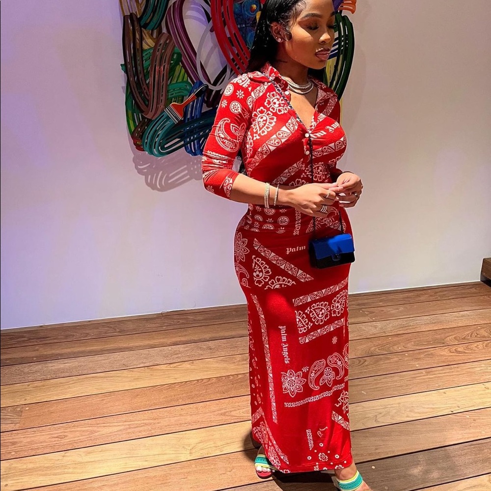 Palm Angels Red Bandana Maxi Dress